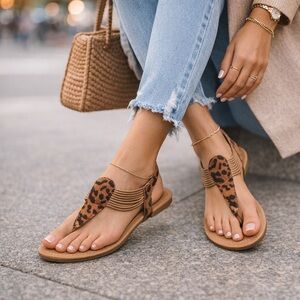Dream Pairs Leopard Print Sandals with Tan Straps. Size 7. New